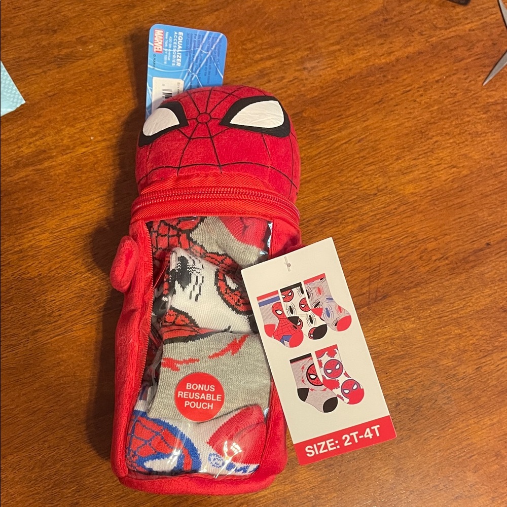 Spider-Man Kids Socks 2-4T with Reusable Pouch